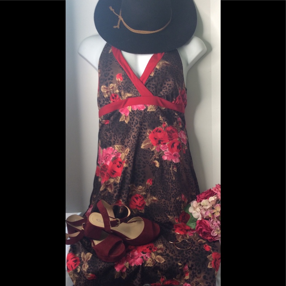 Vintage Red flower strapless dress